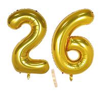 2 Numero di Palloncini 26, Numeri 26 Anni Compleanno Decorazioni Oro Maschio Bambino Uomo Donna Ragazzo,XXXL 100cm Gigante Foil Elio Palloncino Gonfiabile Balloons Happy Birthday Matrimonio Festa