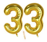 2 Numero di Palloncini 33, Numeri 33 Anni Compleanno Decorazioni Oro Maschio Bambino Uomo Donna Ragazzo,XXXL 100cm Gigante Foil Elio Palloncino Gonfiabile Balloons Happy Birthday Matrimonio Festa
