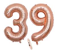 2 Numero di Palloncini 39, Numeri 39 Anni Compleanno Decorazioni Oro Rosa Donna Ragazza, Rose Gold Grandi Gigante Foil Elio Palloncino Gonfiabile Balloons Happy Birthday Matrimonio Festa (XXXL 100cm)