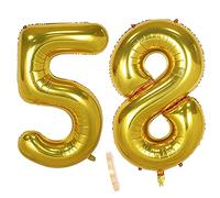 2 Numero di Palloncini 58, Numeri 58 Anni Compleanno Decorazioni Oro Maschio Bambino Uomo Donna Ragazzo,XXXL 100cm Gigante Foil Elio Palloncino Gonfiabile Balloons Happy Birthday Matrimonio Festa