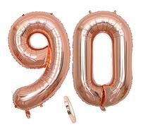 2 Numero di Palloncini 90, Numeri 90 Anni Compleanno Decorazioni Oro Rosa Donna Ragazza, Rose Gold Grandi Gigante Foil Elio Palloncino Gonfiabile Balloons Happy Birthday Matrimonio Festa (XXXL 100cm)