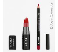 2 NYX Opaco Rossetto 10 Perfetto Rosso + Sottile Labbra Matita 817 Hot Set Joy's