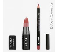 2 NYX Opaco Rossetto 15 Spuma Caviale + Sottile Labbra Matita 831 Malva Set