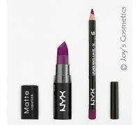 2 NYX Opaco Rossetto 30 Aria + Sottile Labbra Matita 834 Prugna Set Joy's