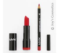 2 NYX Rotondo Rossetto 536 Eros + Sottile Matita Labbra 817 Caldo Rosso Set