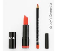 2 NYX Rotondo Rossetto 583A Haute melon + Camoscio Opaco Matita Labbra 05