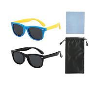 2 Occhiali da Sole Polarizzati per Bambini con Custodia e Panno, Protezione UV, alla Moda per Ragazzi e Ragazze (Blu, Nero)