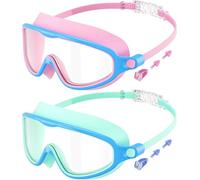 2 occhialini da nuoto per bambini, anti-appannamento, protezione UV, a prova di perdite, ampia visuale con tappi per le orecchie e clip per il naso, per bambini dai 3 ai 14 anni
