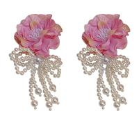 2 orecchini con perline a forma di fiocco rosa, design con nappe e perle finte, in argento Sterling 925, gioielli vintage eleganti per donne, feste, regalo