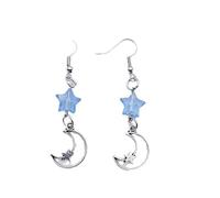 2 orecchini incrociati a cinque punte a stella luna amore bowknot orecchini retrò semplici adatti per le signore a cinque punte stella luna amore cuore fiocco per ragazze, Misura unica, come descritto