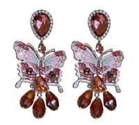 2 orecchini pendenti a forma di farfalla, con strass vintage e nappe di cristallo artificiale, gioielli da donna con ago in argento, pezzo unico di fascia alta, ideale per feste e regali