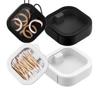2 organizer per cravatte per capelli, portatile, da viaggio, organizer per bagno, dispenser Qtip per tamponi di cotone, scatola per accessori per capelli con coperchio, per bagno, organizer da