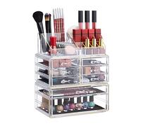 2 organizer per trucchi con cassetti, impilabili, in acrilico, colore oro trasparente