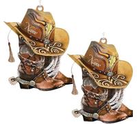 2 ornamenti da appendere a forma di stivali da cowboy per albero di Natale, stivali da cowboy e cappello accessori per specchietto retrovisore auto, decorazione natalizia personalizzata stivali e