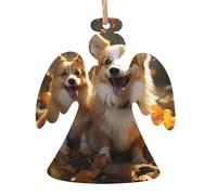 2 ornamenti natalizi in legno da appendere a due corgis ornamenti per albero di Natale a forma di angelo etichette rustiche per auguri di Natale da appendere etichette artigianali per decorazioni