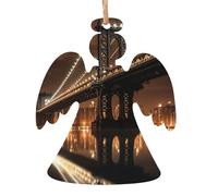 2 ornamenti natalizi in legno da appendere a New York Manhattan Bridge Night Ornamenti per albero di Natale a forma di angelo, etichette rustiche per auguri di Natale, etichette da appendere per