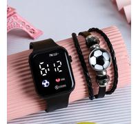 2 orologi quadrati alla moda per bambini con display digitale dell'ora, adatti per ragazzi e ragazze. Questi sono orologi elettronici e braccialetti da polso fatti a mano a tema calcio, adatti per la 