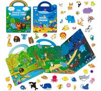 2 Pacchetti di Libro di Adesivi Jelly, 72 Adesivi Animali in Gel Spessi, Decalcomanie Adesive Impermeabili, Libro di Attività Creative Riutilizzabile, Giocattoli Educativi per Bambini