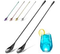 2-Pack 12 Inches Stainless Steel Bartender Mixing Spoon Cocktail Stirrers, Spiral Pattern Bar Spoon Stirring Spoon with Long Handle (Black)