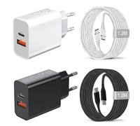 2 Pack 25 W Caricabatterie USB C rapido e cavo per Samsung Galaxy A55 5G/A25 A35 A15 A56 A26 A05S A54 A53 A52S A34 A33 A23 A22 A14 A13/S24 Plus/S23 SFE 22 S2 1 iPhone 15 Pro Max,Presa adattatore di