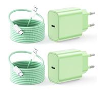 2-Pack 25W Caricatore for iPhone Air 17 16 15 Pro Max Plus, iPad, Samsung S25 S24 S23, Rapido Presa USB C con 60W Cavo USB C 2M, Alimentatore USBC Caricabatterie Spina Adattatore Fast Charger