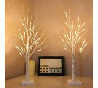 2-Pack 2FT Lighted Birch Tree for Tabletop, Birch Christmas Tree with Lights, Warm White 48 LEDs Birch Tree Light for Christmas Decorations Indoor Bedroom Home Wedding Holiday Thanksgiving Gifts