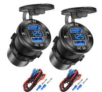 2 Pack 4 Porte Presa USB 12V Caricabatterie in Alluminio, 78W Doppia Porta USB PD e QC Multipla per Auto, Sostituzione Accendisigari USBC Presa 12 Volt con Voltmetro Impermeabile per Barca Marina Moto