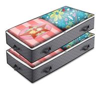 2 Pack 90L Contenitori Sottoletto, Scatole Pieghevoli Portavestiti con Finestra Frontale Trasparente, Sacchetto Organizzatore Sotto il Letto per la Conservazione di Piumini e Coperte Vestiti, Grigi