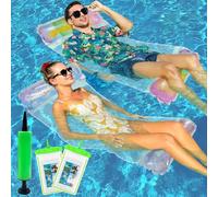 2 Pack Amaca galleggiante in PVC - 4 in 1 amaca rinforzata con Paillettes Graduali,2 Sacchetti Impermeabili IPX8 con Pompa d'aria manuale,Amaca Gonfiabile da Appendere in Piscina/Lago/Spiaggia