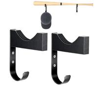 2 Pack Baseball Bat Wall Holder - Iron Wood Black 9.9x9.15cm Function Display Rack - Bat And Cap Storage Organizer For Living Room Bedroom Entryway Garage - For Baseball Fans