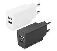 2-Pack Caricabatterie da parete universale 5V2A/10W doppia presa USB 5V 2A con USB per la ricarica compatibile con iPhone Samsung Xiaomi Huawei Redmi Note Adattatore 5V2A Spina a due pin Bianco e Nero