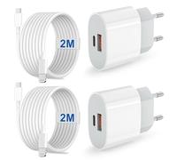 2 Pack Caricatore per iPhone Certificato Apple MFi, 20W 2-Porto USB A & USB C Rapido Caricabatterie per iPhone 14/14 Pro/14 Pro Max/14 Plus/13/12/11/XS/XR/X/SE/8/7, Presa USBC con Cavo Lightning 2m