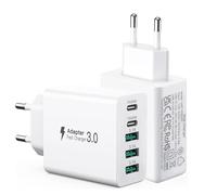 [2 Pack] Caricatore USB C 50W, caricabatterie multiplo [2 USBC e 3 USBA, caricatore da parete adattatore USB, alimentazione Fast Charge PD3.0 compatibile con iPhone 15/16/Galaxy S23/Tablet