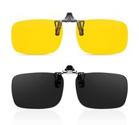 2-Pack Clip Occhiali da Sole Polarizzati la Visione Notturna Diurna Occhiali Uomo- Lenti Flip Up Stile Clip per Occhiali anti-riflesso Protezione UV400, Clip Sole per Occhiali per Guida Pesca