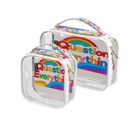 2 Pack Colorful Domanda Tutto chiaro decorativo toilette borsa da viaggio TSA approvato multifunzionale piccola borsa cosmetica rasatura essenziale Bolsa de maquillaje, domanda colorata tutto, 1 size