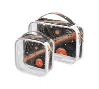 2 Pack Colorful Space Planets e Terra chiaro decorativo appeso borsa da toilette TSA approvato borse da viaggio cosmetici impermeabili per le donne Kit da barba da uomo maquillaje, Pianeti spaziali