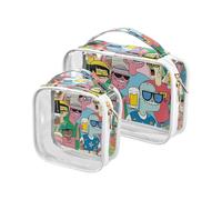 2 Pack Colorful Strange Friends chiaro decorativo chiaro toilette borsa TSA approvato trasparente viaggio trucco borsa rasatura essenziale de maquillaje para, Amici strani colorati, 1 size