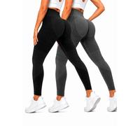 2 Pack Compression Leggings for Women, High Waisted Anti Cellulite Tummy Control Seamless Workout Yoga Pants (2 Pack - 1,4XL)