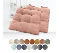 2-Pack Cushions 60x60x15cm - Cozy Square Seat Pads with Ties Ideal for Garden Kitchen or Dining Chairs - Soft Cord Fabric in Pink for Ultimate Comfort