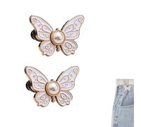 2-Pack Detachable Butterfly Clips,Butterfly Waist Cinching Button,Butterfly Waist Tightener for Pants Women,Pant Button Tightener Is Suitable for Loose Jeans Jackets Coats Shirts (White)