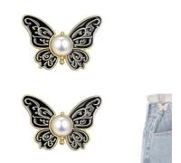 2-Pack Detachable Butterfly Clips，Butterfly Waist Cinching Button，Butterfly Waist Tightener for Pants Women，Pant Button Tightener Is Suitable for Loose Jeans Jackets Coats Shirts (Black)