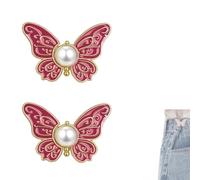 2-Pack Detachable Butterfly Clips,Butterfly Waist Cinching Button,Butterfly Waist Tightener for Pants Women,Pant Button Tightener Is Suitable for Loose Jeans Jackets Coats Shirts (Red)