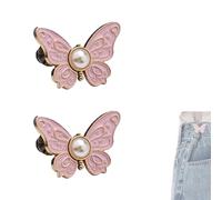 2-Pack Detachable Butterfly Clips,Butterfly Waist Cinching Button,Butterfly Waist Tightener for Pants Women,Pant Button Tightener Is Suitable for Loose Jeans Jackets Coats Shirts (Pink)
