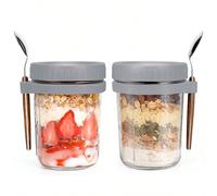 2 Pack di Barattoli per Overnight Oats da 16 once con cucchiaio e coperchio, contenitore ermetico per avena con tacche di misurazione, barattoli Mason con coperchio per cereali per l'uso on-the-go (2 