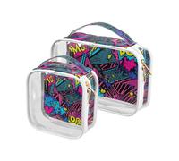 2 Pack Doodle Cool Colorful Lettere chiare decorative mens borse da toilette per viaggiare TSA approvato borse cosmetiche riutilizzabili con cerniera viaggio essenziale Bolsa de maquillaje,