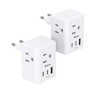 2 Pack European Travel Plug Adapter International Power Plug Adapter with 3 Outlets 3 USB Charging Port (2 USB C), Type C Plug Adapter Travel Essentials to Most Europe EU Spain Italy France Germany