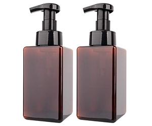 2 Pack Foaming Soap Dispenser 15oz Refillable Foam Liquid Hand Soap Empty Plastic Pump Bottle Container for Bathroom Vanities, Kitchen Sink, Hospital, Clinic, Amber Brown 450ml