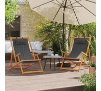 2 Pack Folding Beach Chairs with Adjustable Backrest, Lightweight Portable Camping Chairs for Outdoor, Reclining Lounge Chair with Sturdy Eucalyptus Wood Frame and Polyester Fabric, Grey