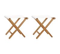 2 Pack Folding Chairs Teak Wood with Cream White Fabric, Rustic Garden Patio Furniture, Weather-Resistant Outdoor Seating, Foldable Comfortable Chair for Terrace Balcony, Max Load 110kg