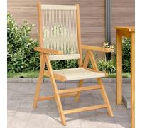 2 Pack Garden Chairs Beige, Solid Acacia Wood and Polypropylene Folding Recliner Chairs for Patio, Balcony, Outdoor, Comfortable and Durable with Adjustable Backrest, Max Load 110kg per Seat